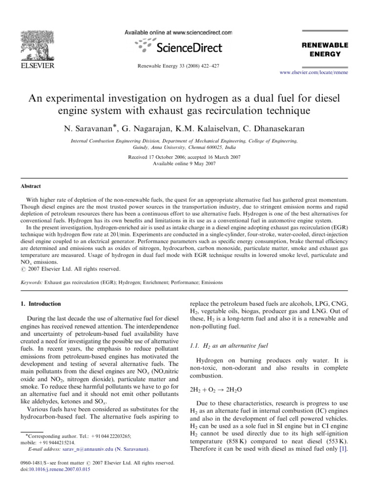 An Experimental Investigation On Hydroge | PDF | Exhaust Gas | Engines