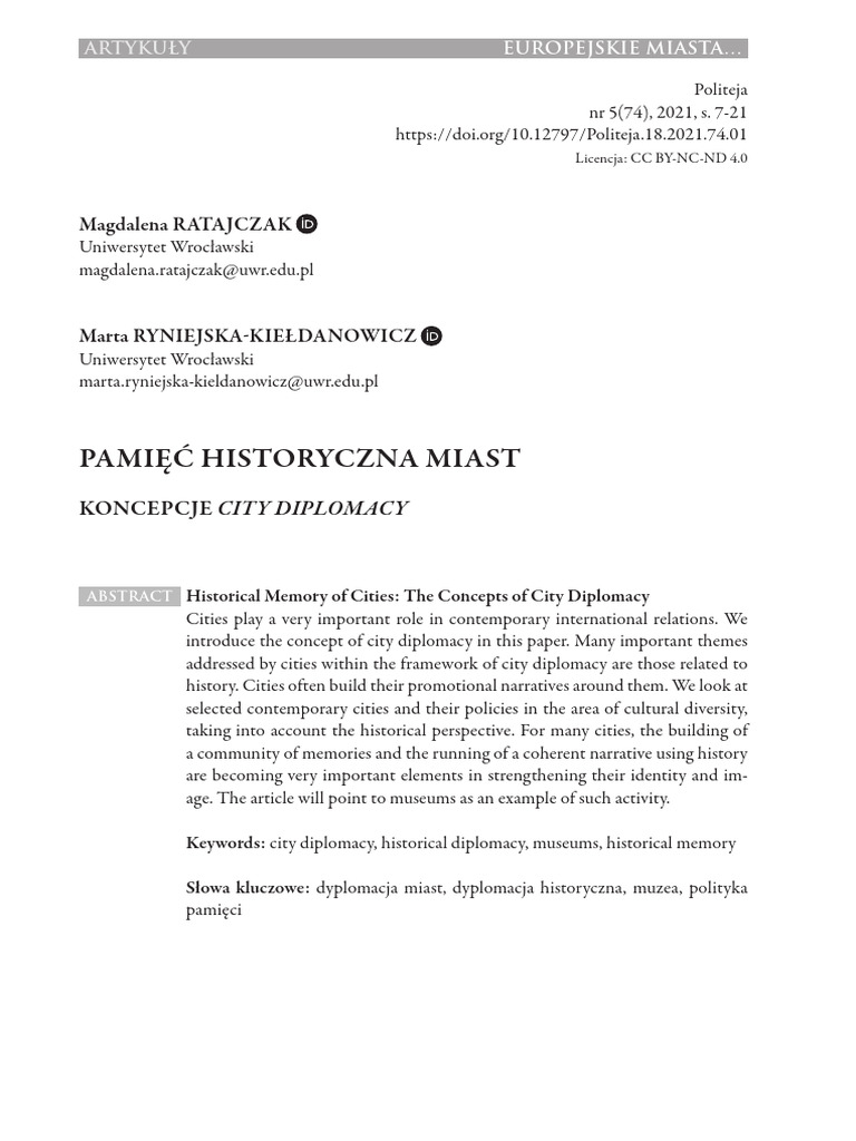 02 Ratajczak,+Ryniejska-Kieldanowicz Pamiec+Historyczna+Miast | PDF