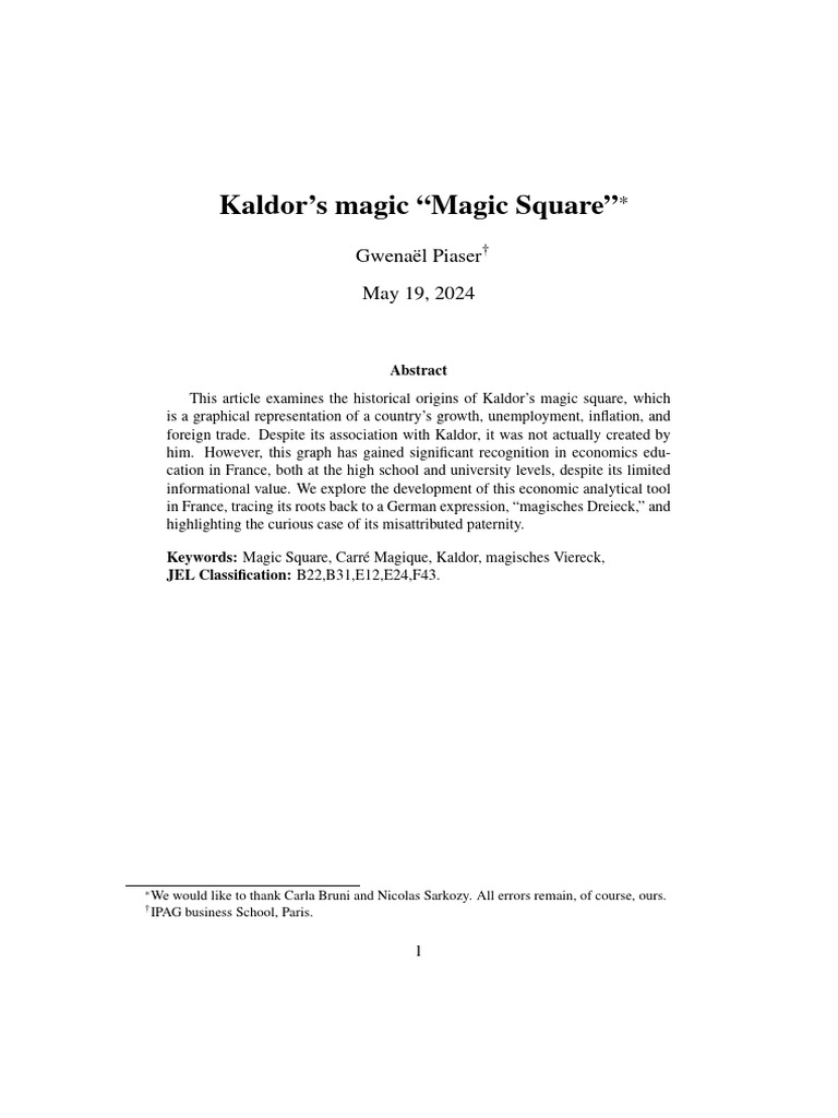 Kaldor's Magic Square: Origins and Misattribution | PDF | Inflation ...