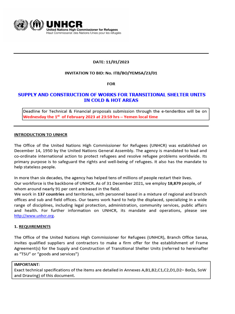 Final ITB - Transitional Shelter Units in Cold Hot Areas Jan23 | PDF ...