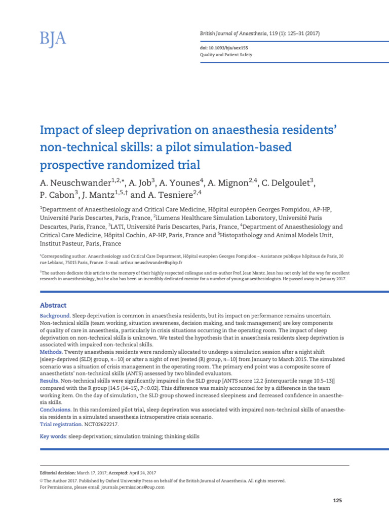 Sleep Deprivation's Impact on Anaesthesia Skills | PDF | Shift Work ...