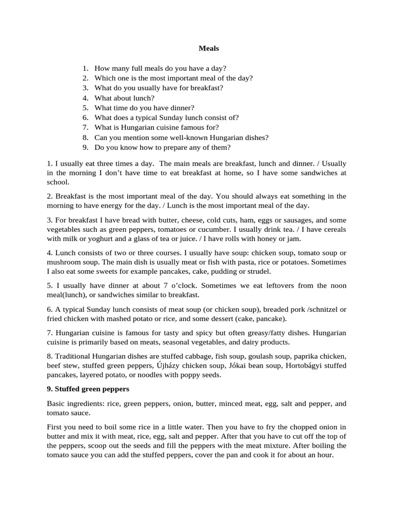 Meals | PDF | Lunch | Meal