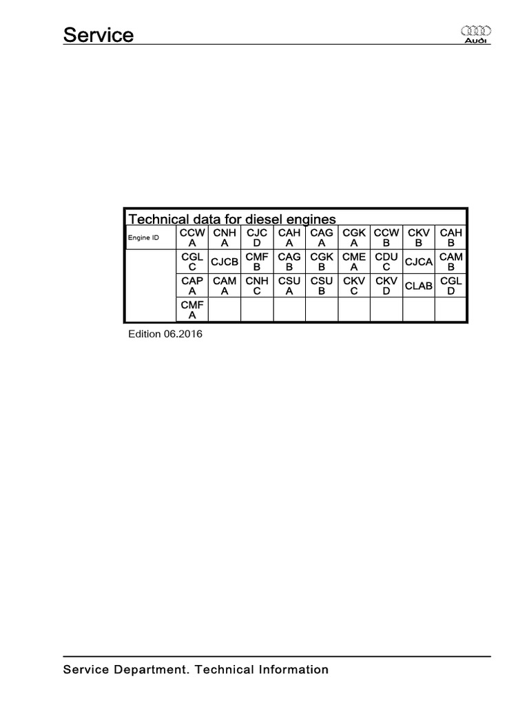 Technical Data For Diesel Engines | PDF | Car | Vehicle Technology