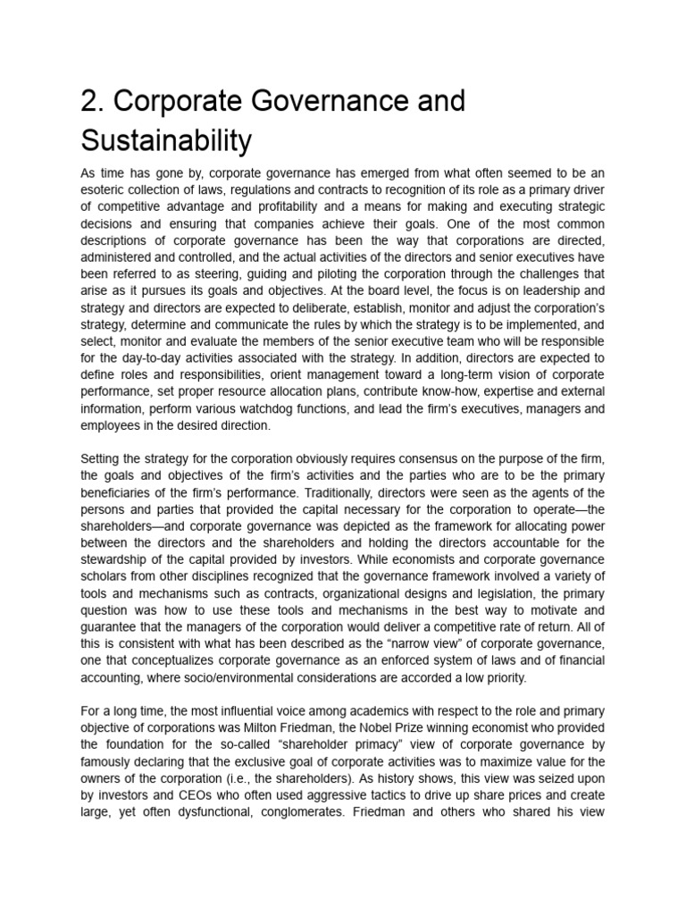 Corporate Governance and Sustainability | PDF | Corporate Social ...