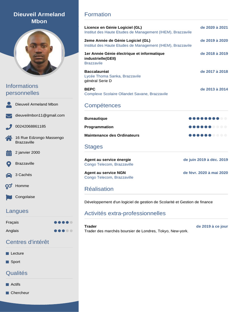 CV de Dieuveil Armeland Mbon | PDF
