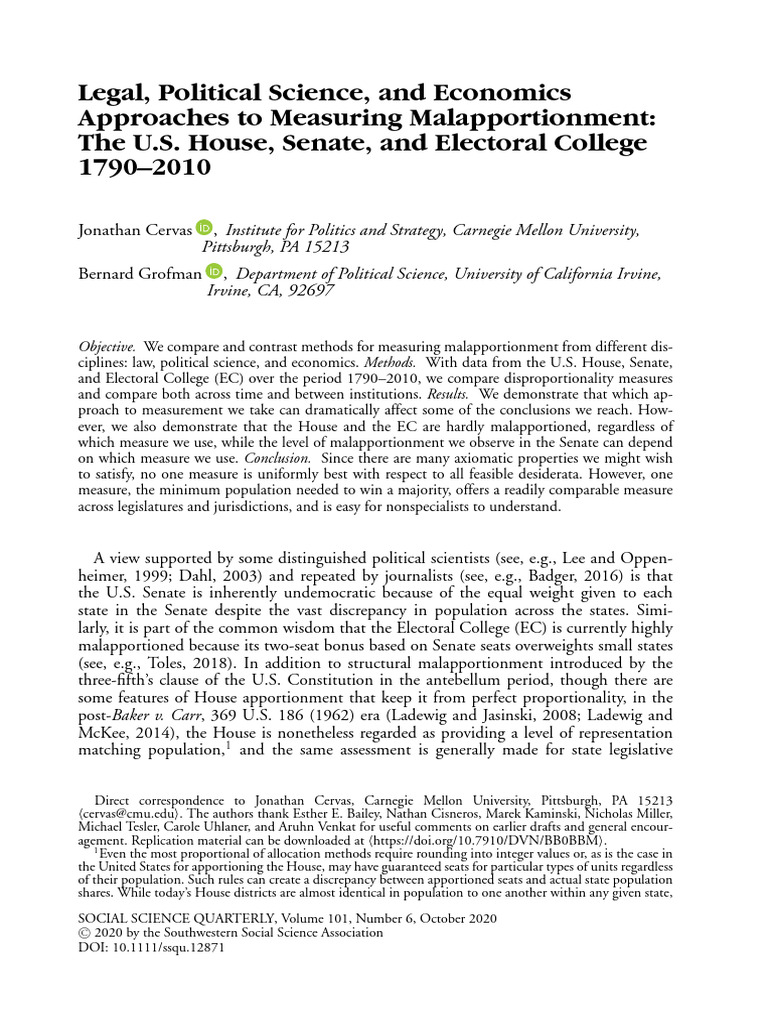 Measuring Malapportionment in U.S. Politics | PDF | Apportionment ...