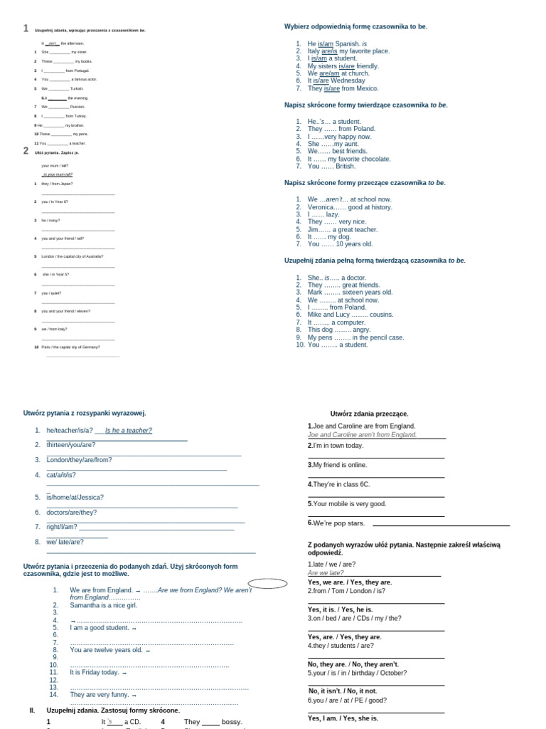 Verb To Be Questions and Negatives | PDF