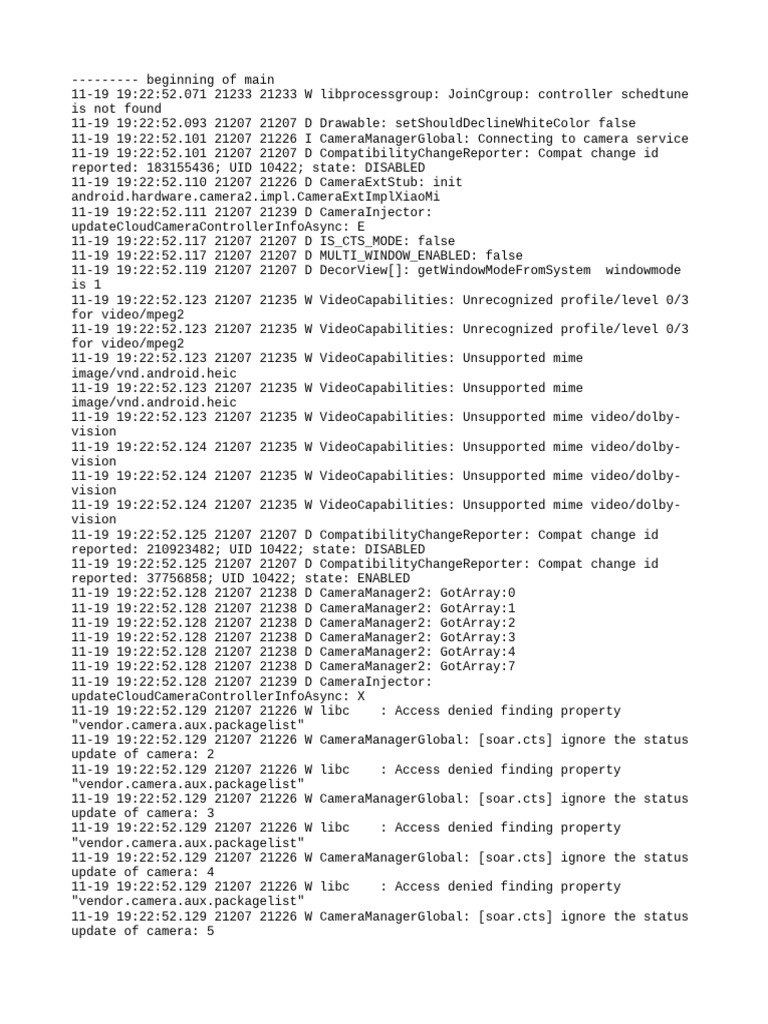 Camera Service Logs and Errors | PDF | Computing