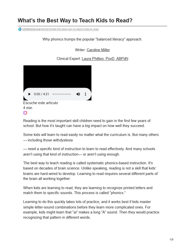 Whats The Best Way To Teach Kids To Read | PDF | Phonics | Cognitive ...