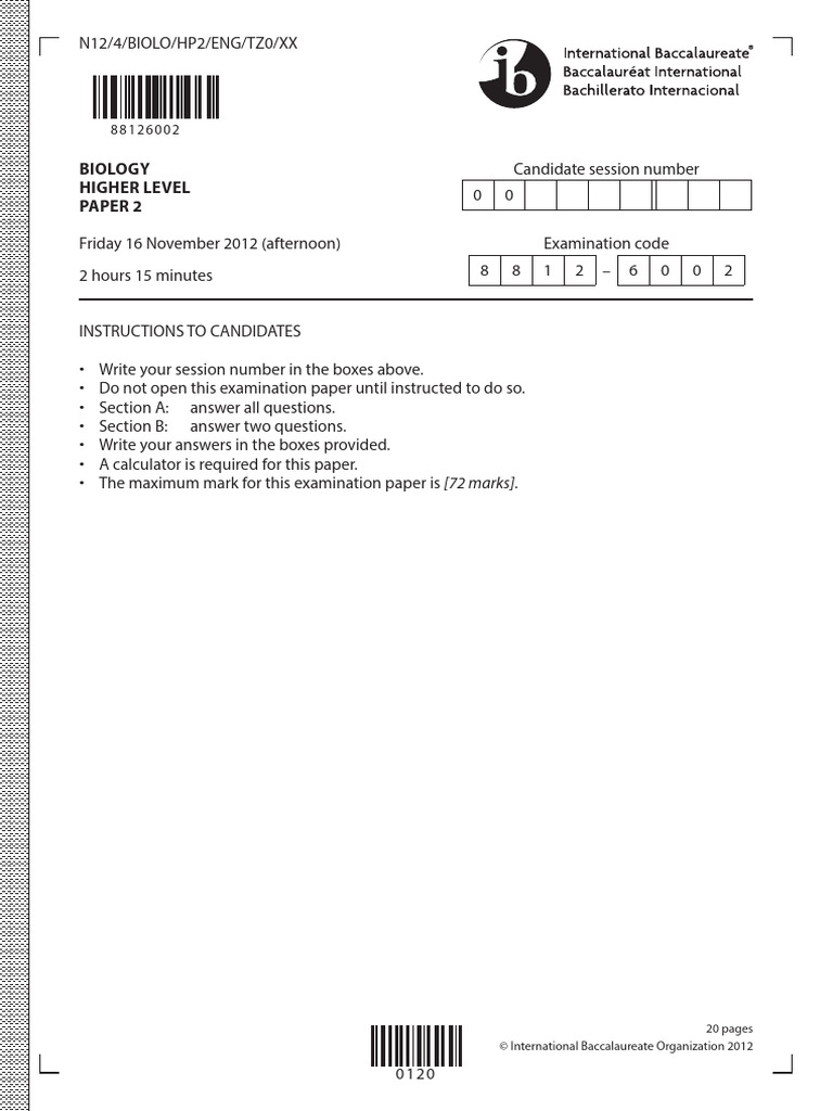 IB Biology HL Paper 2 Exam 2012 | PDF | Membrane Active Molecules