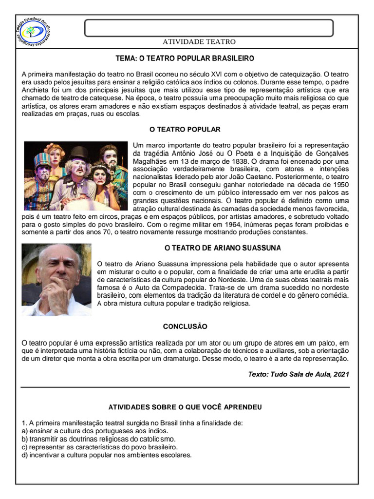 Atividade Teatro 3 Eja | PDF