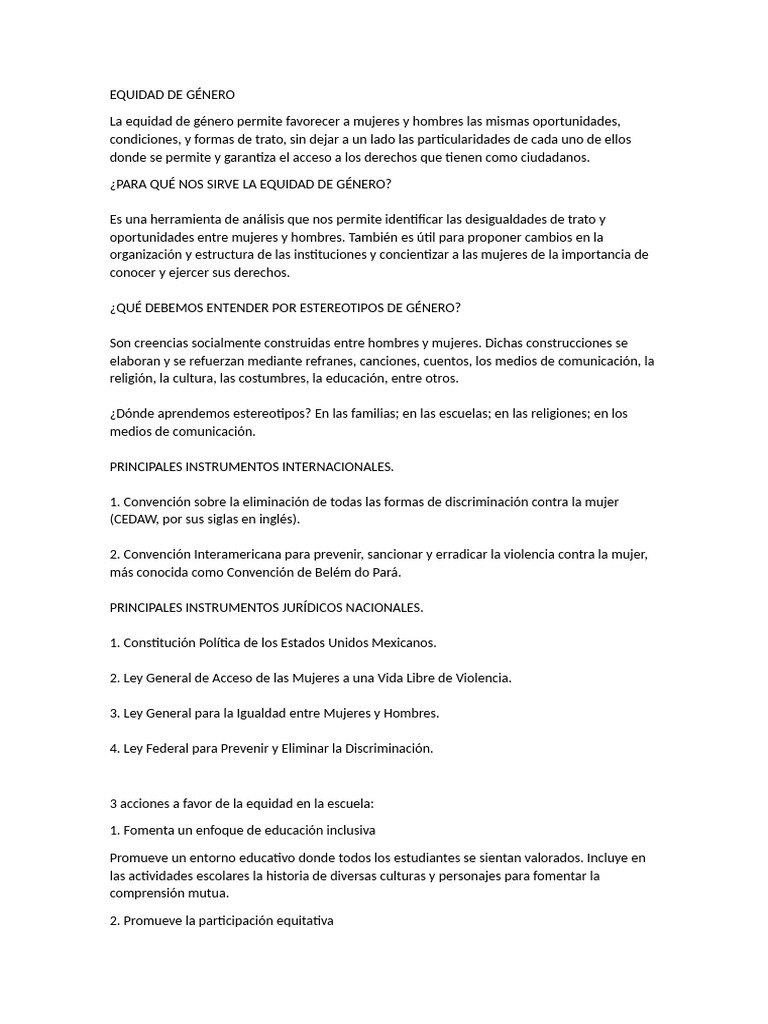 Equidad de Género | PDF | Igualdad de género | Estudios de género
