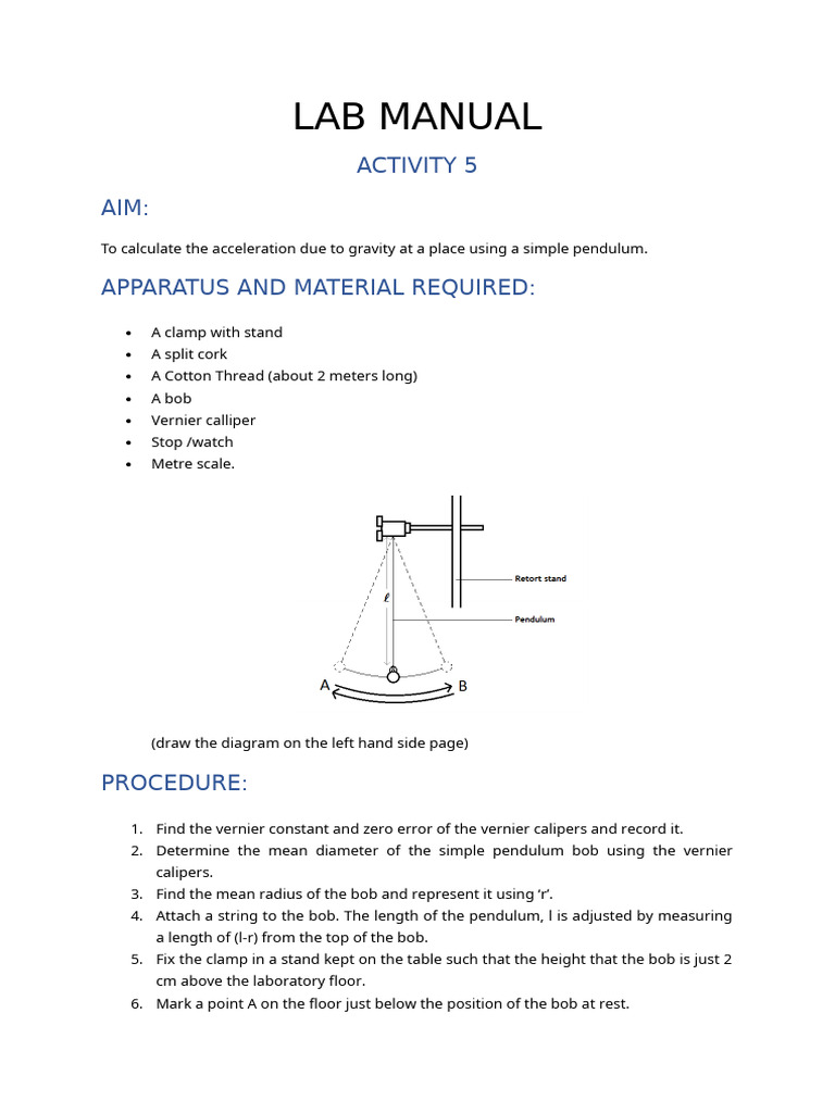 Lab Manual Xi - 3 | PDF | Pendulum | Metre