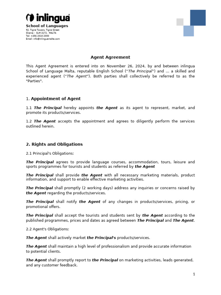 Draft Agent Agreement 2024 2 | PDF