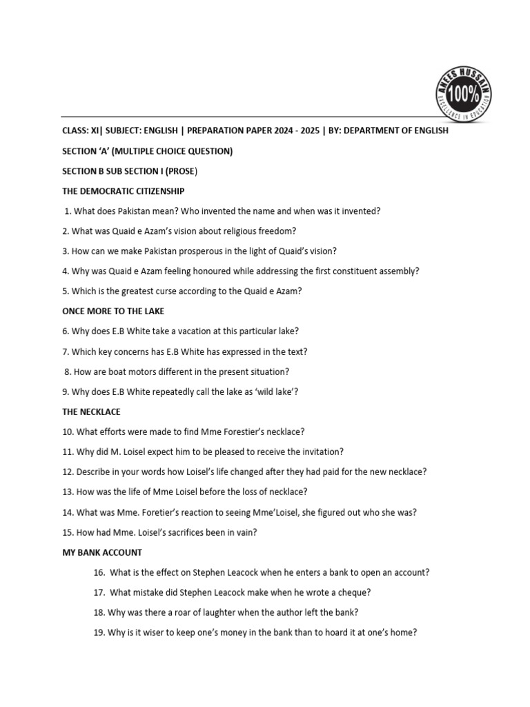 English Preparation Paper 2024-2025 | PDF | Poetry | Verb