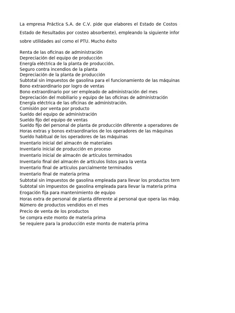 Estado de Costos y Resultados Empresariales | PDF | Negocios económicos