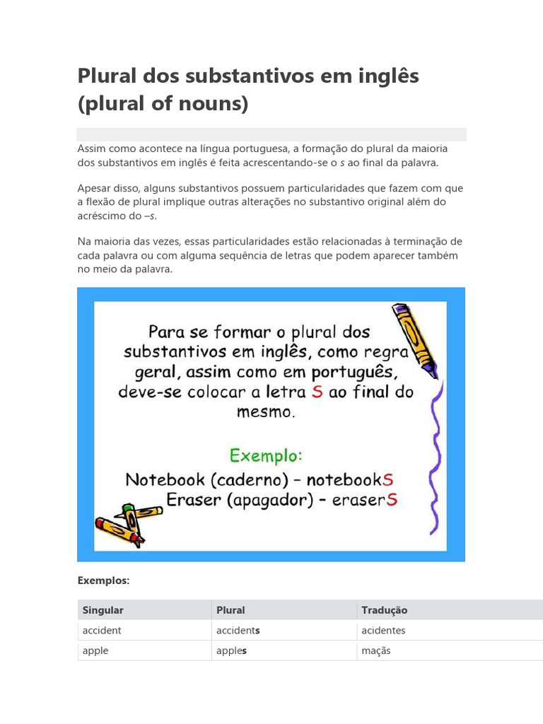 Formação do Plural em Inglês | PDF | Plural | Mecânica da linguagem