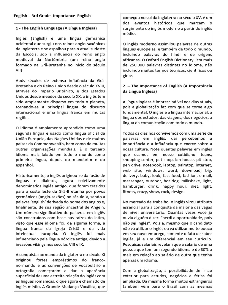 A Importância Do Inglês | PDF | Língua inglesa | Linguística