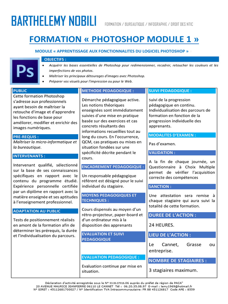 Formation Photoshop Module 1 | PDF | Pédagogie | Informatique