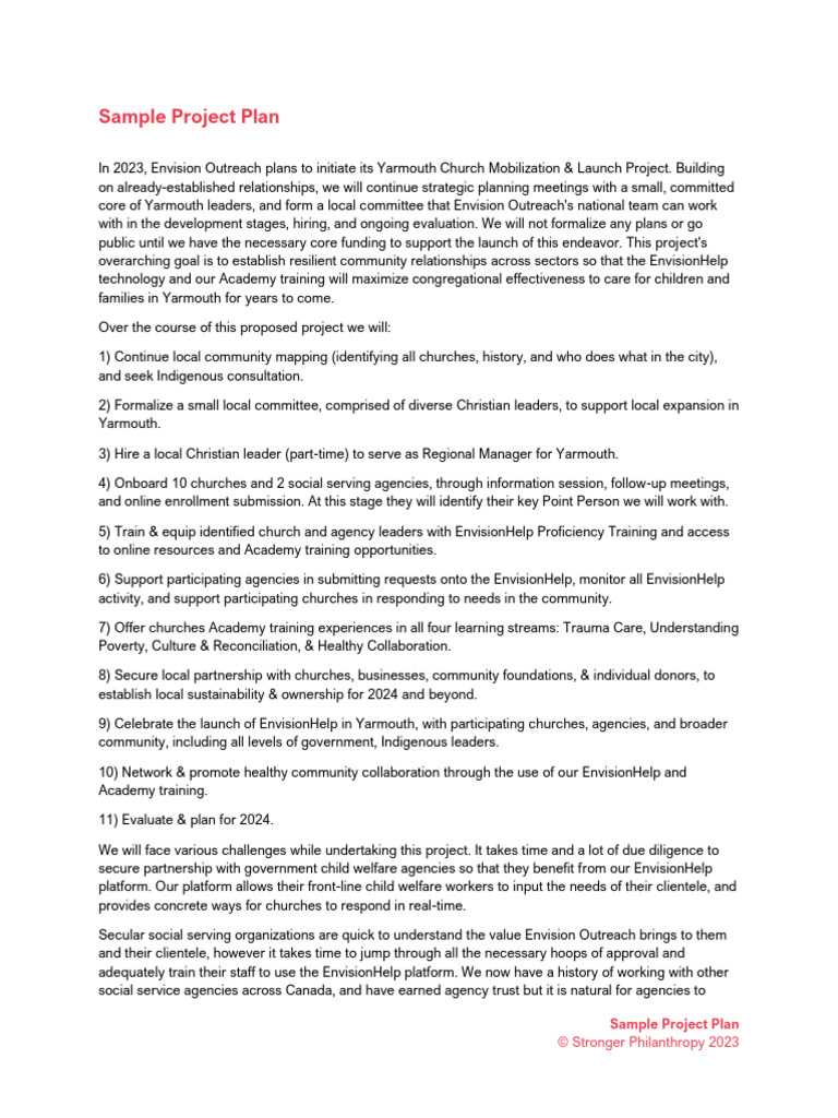 Sample Project Plan: © Stronger Philanthropy 2023 | PDF | Community