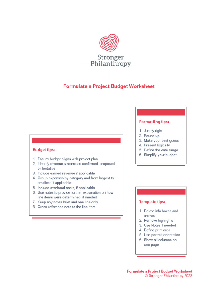 Formulate A Project Budget Worksheet: Formatting Tips | PDF