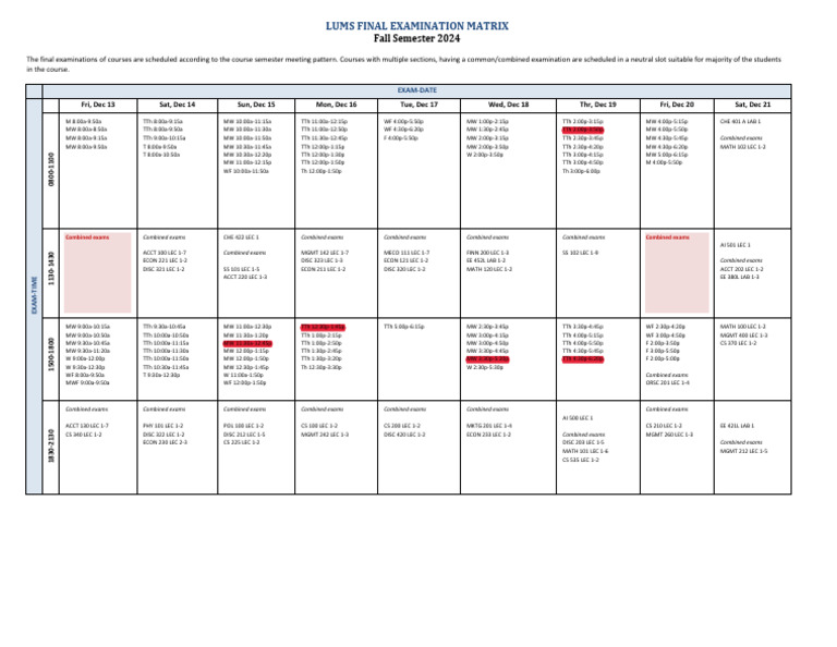 Fall 2024 Final Exam Schedule | PDF | Tests | Qualifications