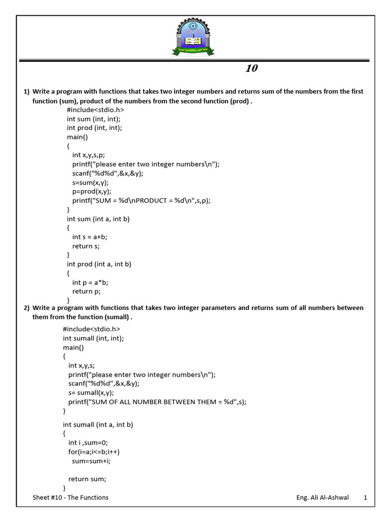 C Programming Functions for Math Operations | PDF | Computer ...