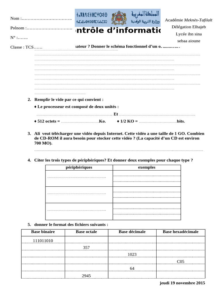 Contrôle Informatique TCS | PDF | Informatique | Architecture ...