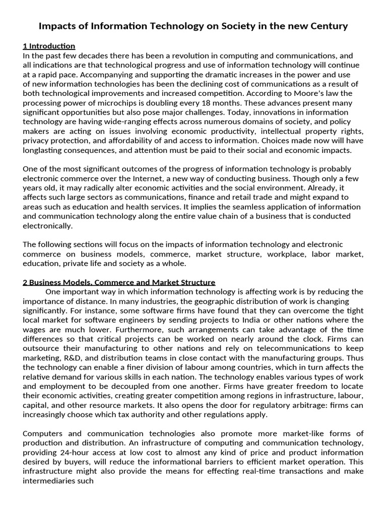 Impacts of Information Technology On Society in The New Century | PDF ...