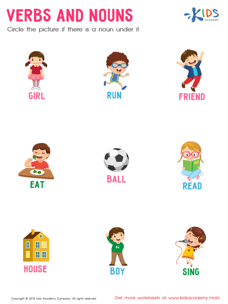 Kindergarten Verbs and Nouns Worksheet | PDF