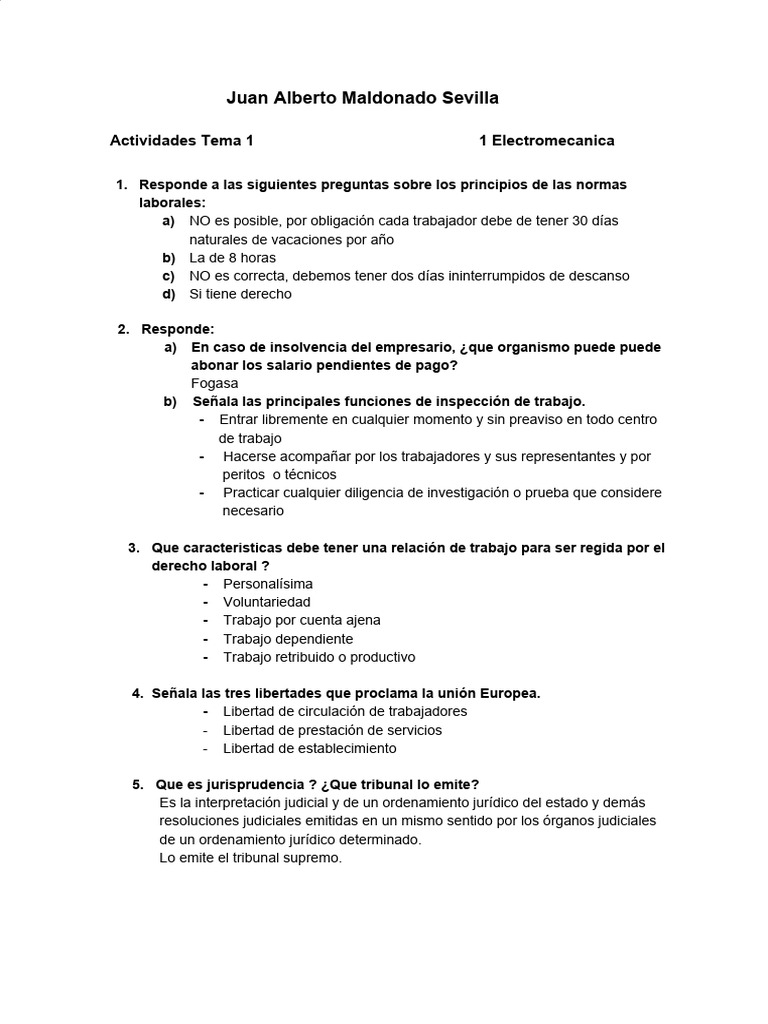Actividades Fol TeMA 1 | PDF | Derecho laboral | Justicia