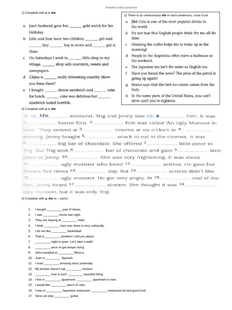 Articles Extra Practice | PDF