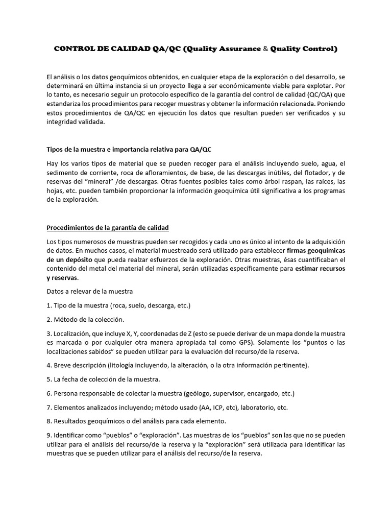 Protocolo de Control de Calidad QA/QC | PDF | Laboratorios | Muestreo ...