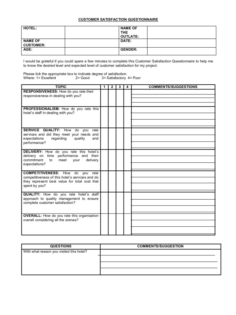 Customer Satisfaction Questionnaire | Customer Satisfaction | Marketing