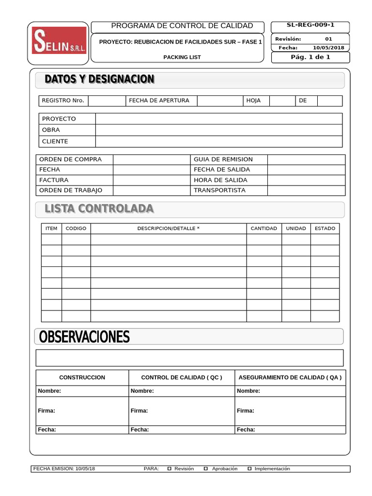 SL REG 009-1 Registro de Packing List | PDF