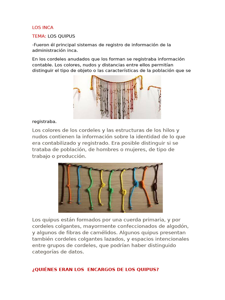 Características y uso de los quipus incas | PDF
