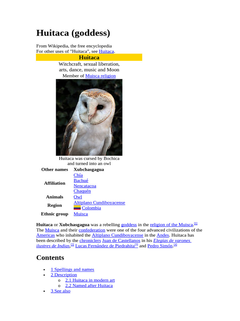 Huitaca: Muisca Goddess of Arts | PDF