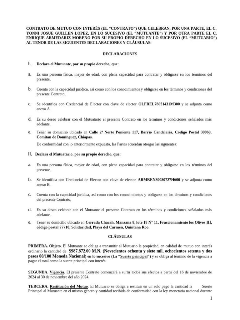 Contrato de Mutuo - PRESTAMO | PDF | Derecho privado
