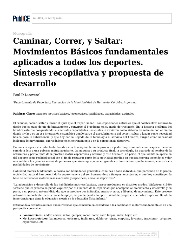 Caminar, Correr y Saltar. Movimientos Básicos Fundamentales Aplicados A ...