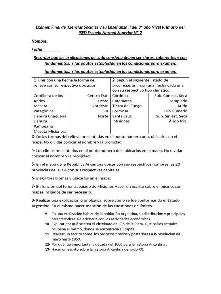 Examen Final de Ciencias Sociales II | PDF | Argentina | Ciencias de la ...