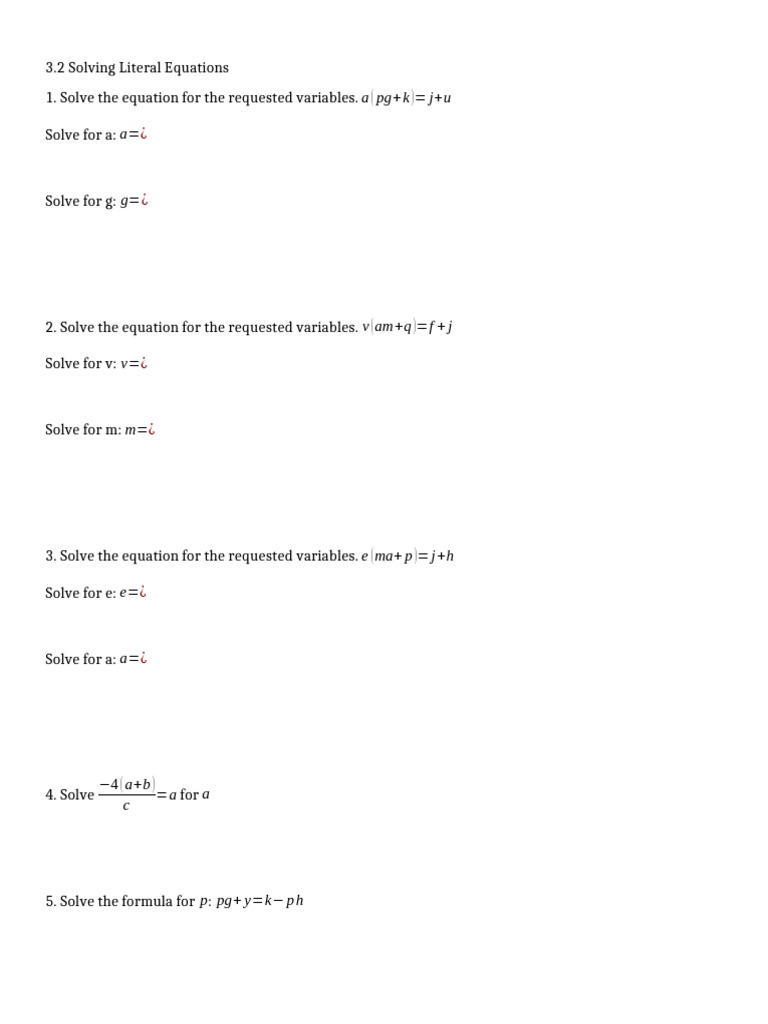 Lesson 3.2 Solving Literal Equations | PDF | Electrical Engineering ...