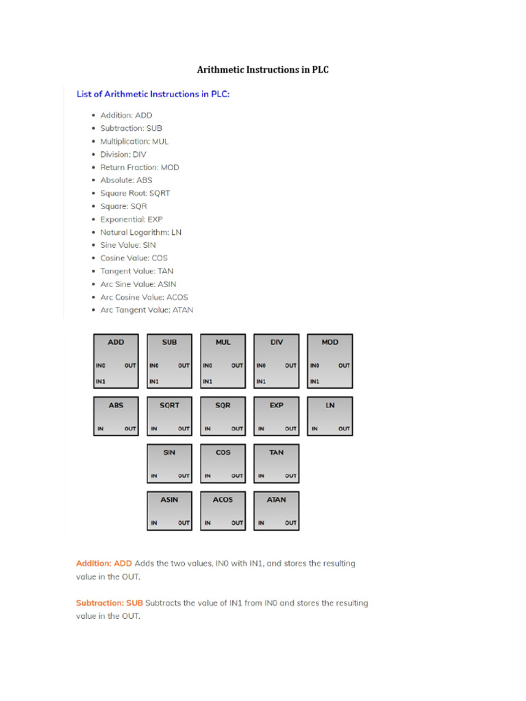 PLC Arithmetic and Timer Instructions | PDF | Programmable Logic ...