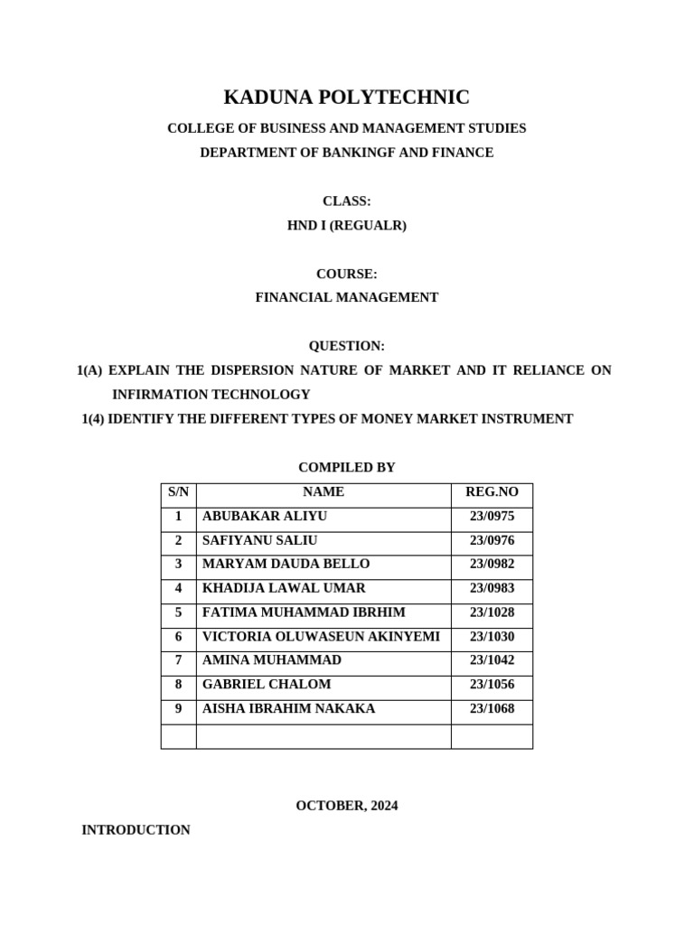 Market Dispersion and Money Instruments | PDF | Repurchase Agreement ...
