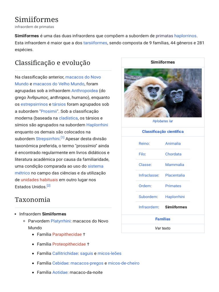 Classificação dos Simiiformes | PDF | Taxonomia de primatas | Taxonomia ...