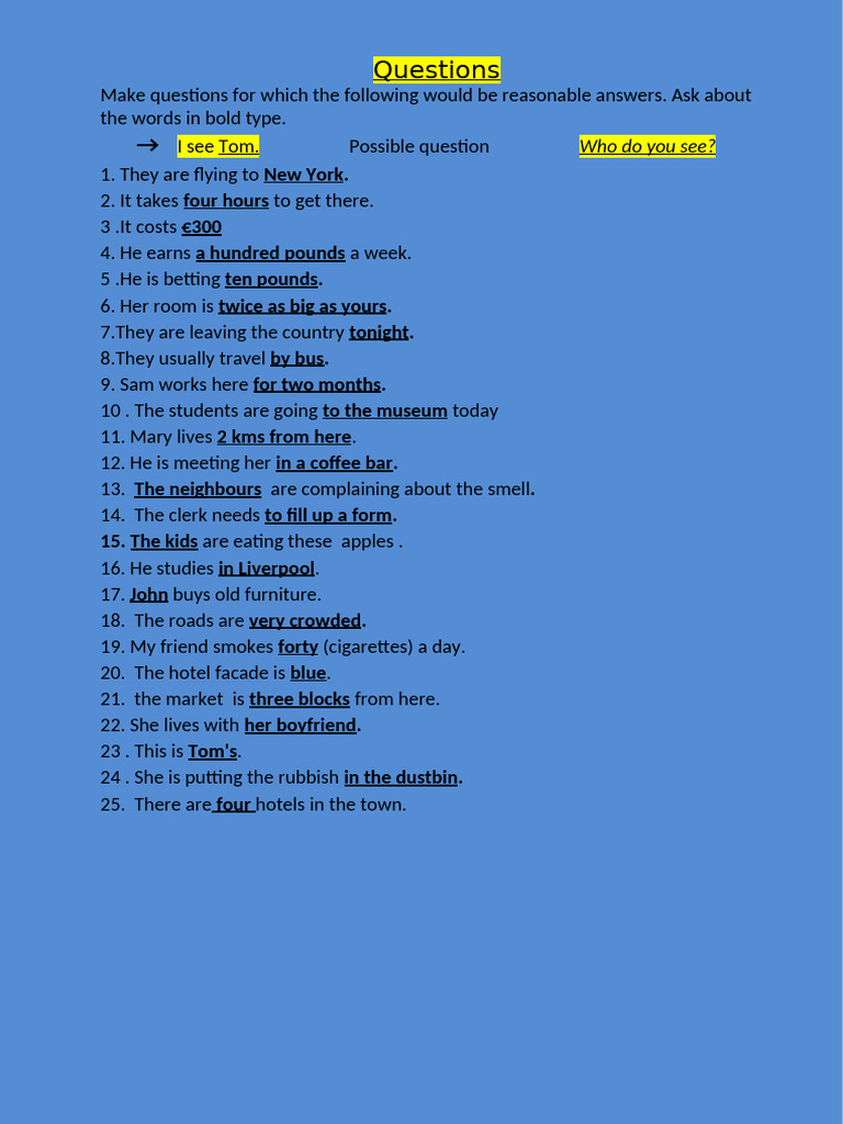 Questions for Bolded Answers | PDF