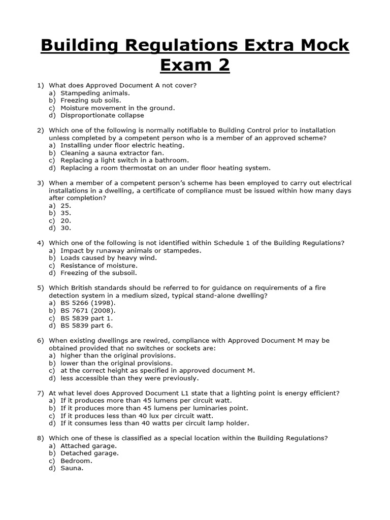 Part P Building Regulations Mock Exam | PDF | Electrical Engineering ...