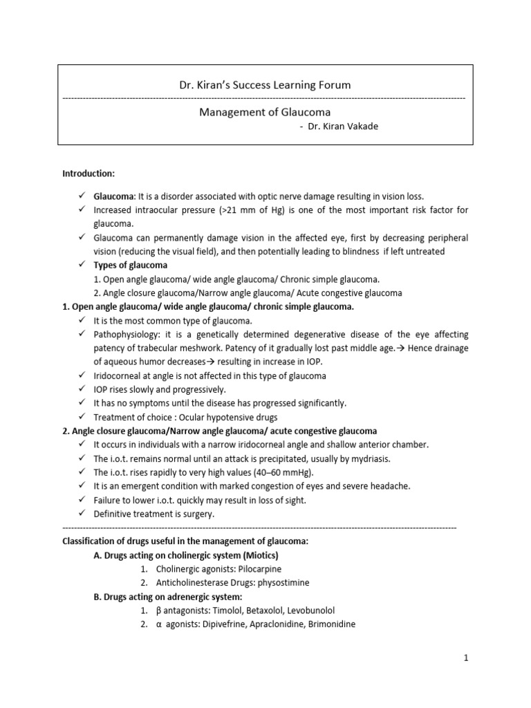 Management Of Glaucoma Pdf Glaucoma Human Eye