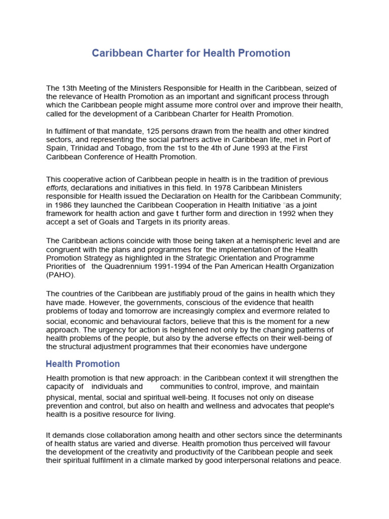 Caribbean Charter For Health Promotion | PDF | Policy | Community