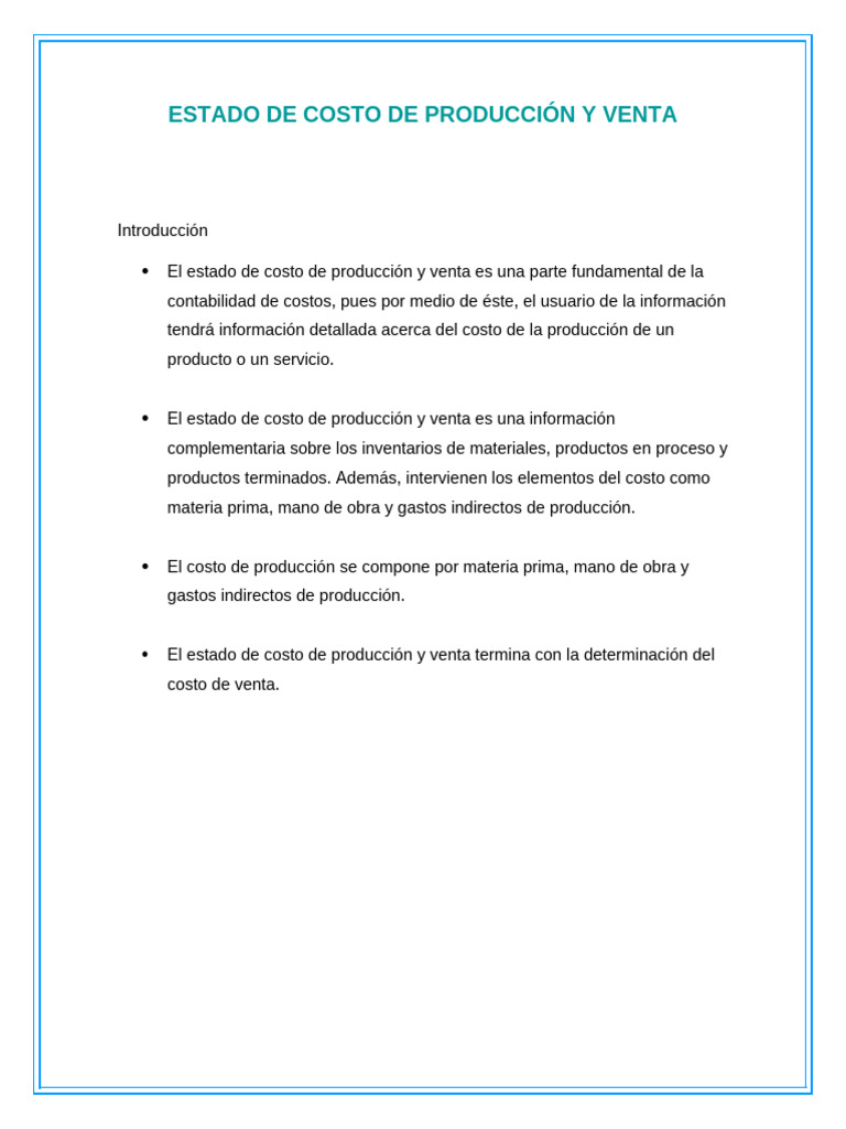 Estado de Costo de Producción y Venta | PDF | Costo | Estado de resultados
