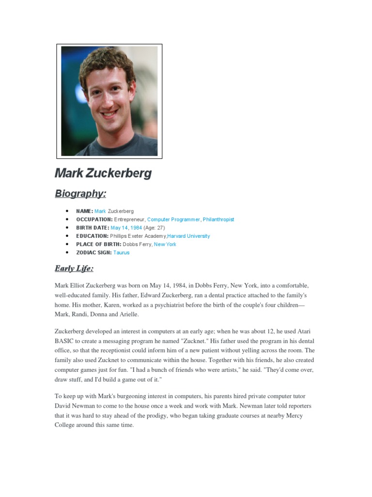 Mark Zuckerberg Pdf Mark Zuckerberg Facebook